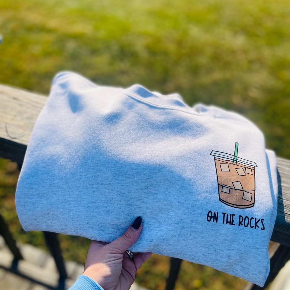 Gray Sweatshirt with Drink Graphic
